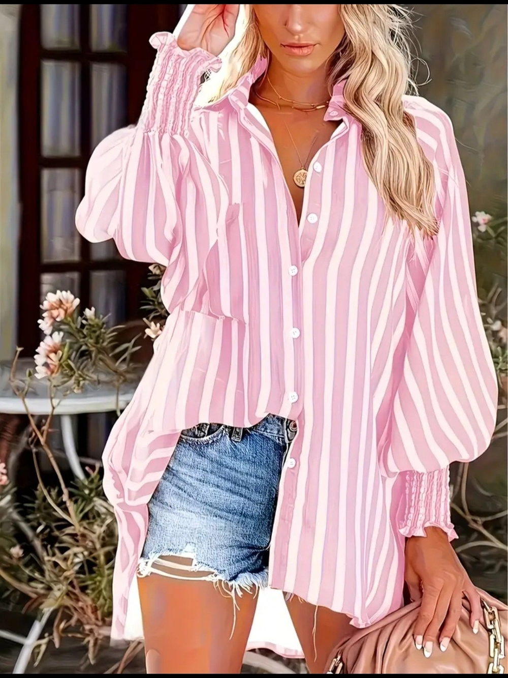 🌸 NWOT Pink Striped Button-Down Blouse